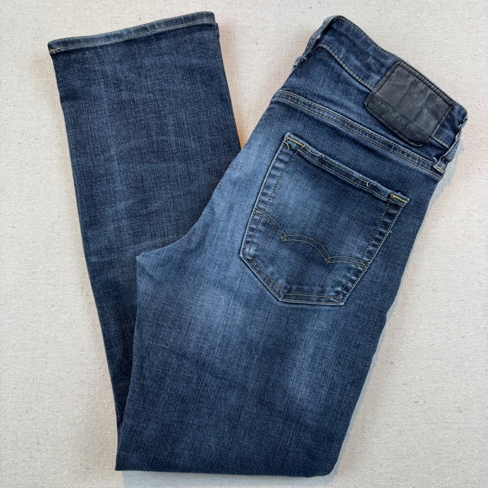 American Eagle 30x28 Original Straight Jeans Mens Dark Wash Blue Faded Denim